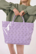 Orchid Eyelet Flower Pattern PVC Glossy Waterproof Tote Bag